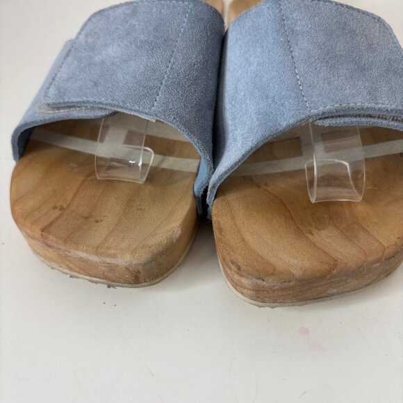 Homers Artisan Wood Sandals Blue Suede size 39 US 9 - Picture 4 of 9